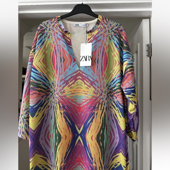 ZARA OPEN KNIT JACQUARD TUNIC MULTICOLORED REF. 3859/048 Small NWT - Picture 5 of 9